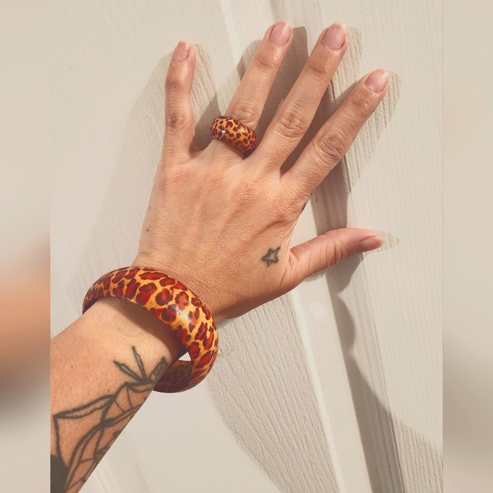 Beautiful Leopard Bangle Ring Set